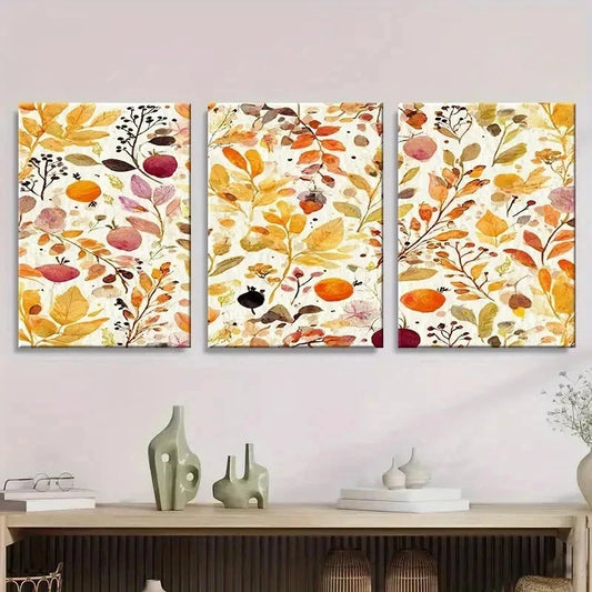3pcs Autumn Watercolor Pattern Wall Art Set Canvas Framed 40x60cm - High Quality Print 100% Australian Made Wall Canvas Ready to Hang