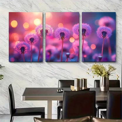 3pcs Purple Dandelion Metal Print Ready to Hang Art