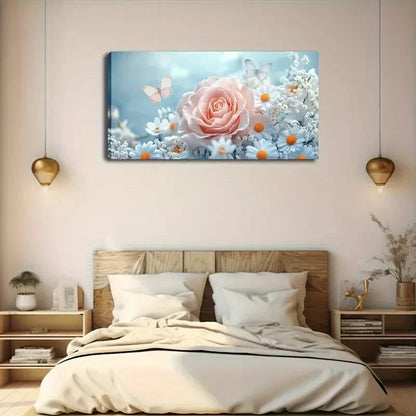 Featuring a Soft Pink Rose Wall Art Canvas Office Home Room Framed 120x60cm - Bella Home Decor