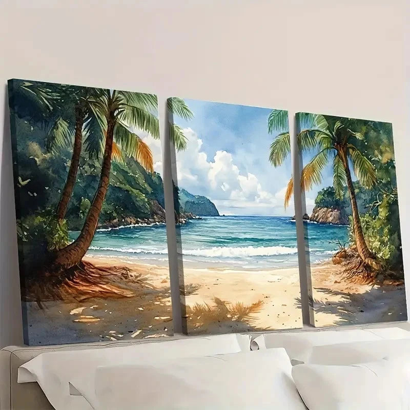 3pcs Minas Beach Painting Costa Rica EW  Wall Art Set Canvas Framed 40x60cm - High Quality Print 100% Australian Made Wall Canvas Ready to Hang