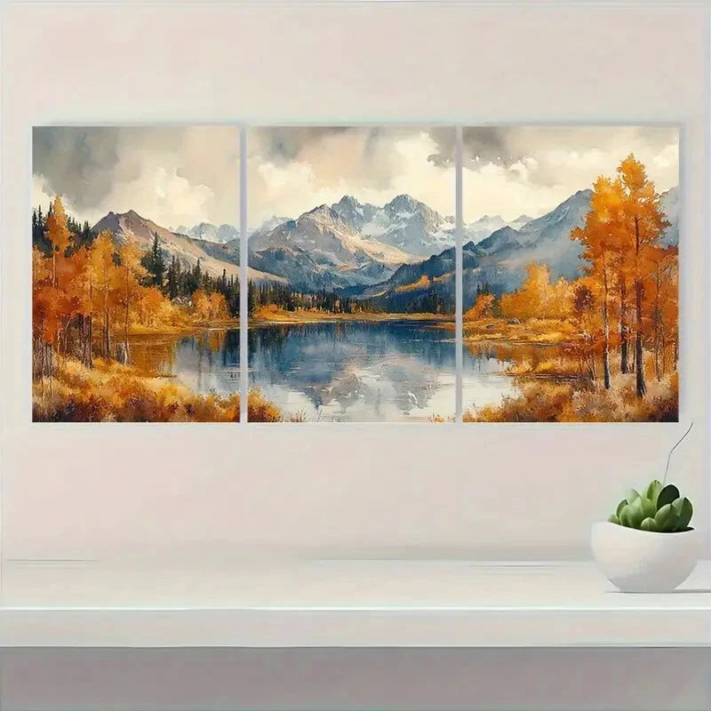 3pcs Vibrant Autumn Scenery with Aspen Trees Metal Print Ready to Hang Art - Bella Home Decor