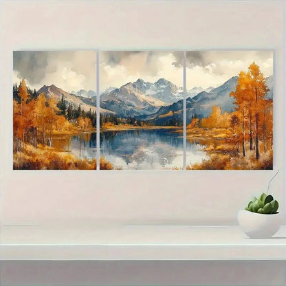3pcs Vibrant Autumn Scenery with Aspen Trees Metal Print Ready to Hang Art - Bella Home Decor