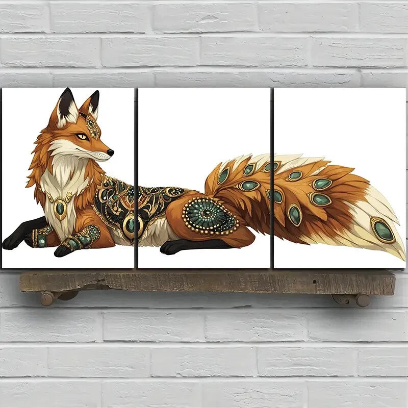 3pcs Beautiful Red Fox Big Tail Metal Print Ready to Hang Art - Bella Home Decor