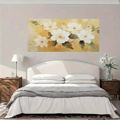 White & Golden Floral Wall Art Canvas Office Home Room Framed 120x60cm