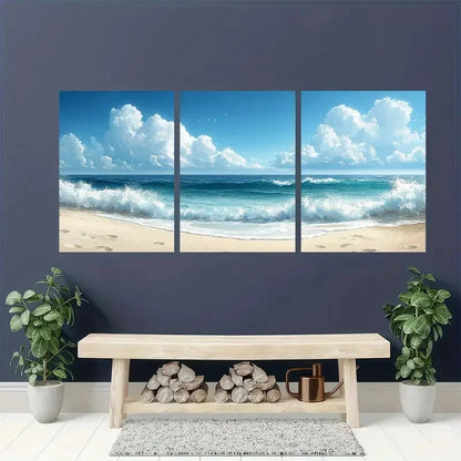 3pcs Ocean Beach Watercolor Paintings Calm Sea Metal Print Ready to Hang Art