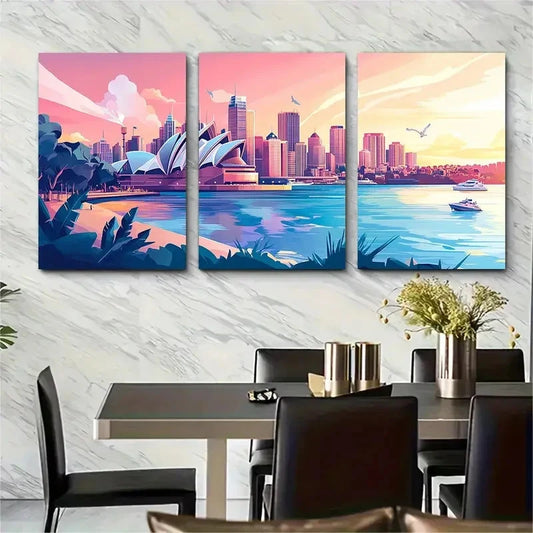 3pcs New Sydney Opera House Art, Australia Wall Art Set Canvas Framed 40x60cm - High Quality Print 100% Australian Made Wall Canvas Ready to Hang
