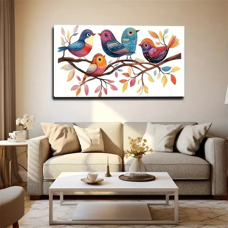 Colorful Bird & Leaf Design Wall Art Canvas Office Home Room Framed 120x60cm