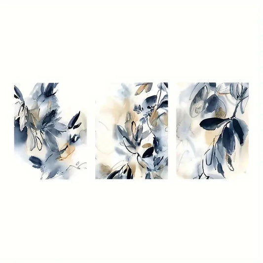 3pcs Floral Abstract Ink Painting Metal Print Ready to Hang Art