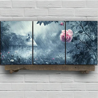 3pcs Rose in the Rain Farmhouse Metal Print Ready to Hang Art - Bella Home Decor
