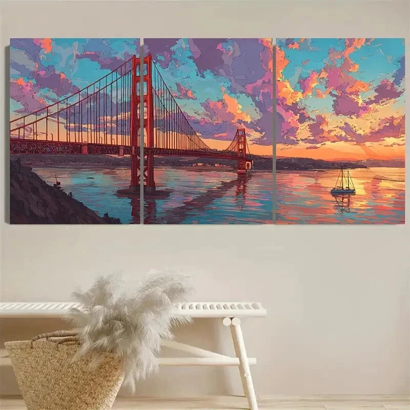 3pcs California Sunset Housewarming Gift Wall Art Set Canvas Framed 40x60cm - High Quality Print 100% Australian Made Wall Canvas Ready to Hang - Bella Home Decor