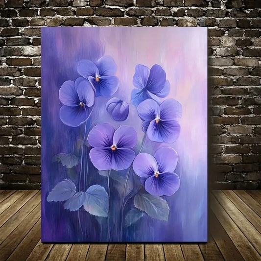 Vibrant Purple Violets with Golden Painting 40x60cm Metal Print Ready to Hang - Bella Home Decor
