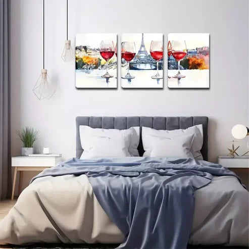3pcs Red Wine, Paris Tower, Decorations Wall Art Set Wall Art Canvas Unframed - High Quality Print 100% Australian Made Wall Canvas