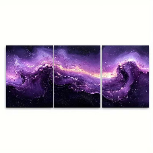 3pcs Abstract Pieces Purple And Black Metal Print Ready to Hang Art