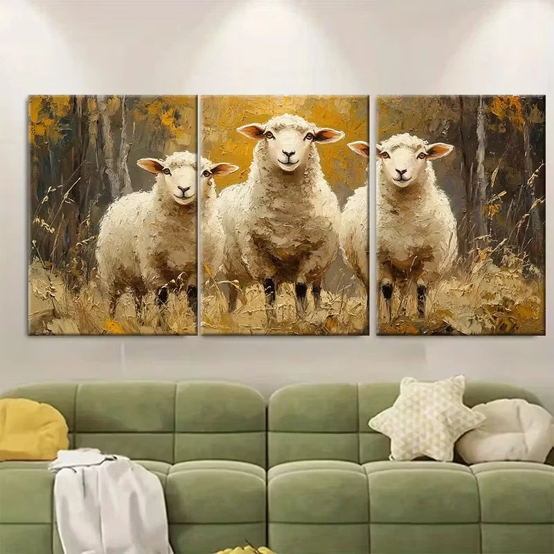3pcs Sheep Rustic Farm Animal Metal Print Ready to Hang Art