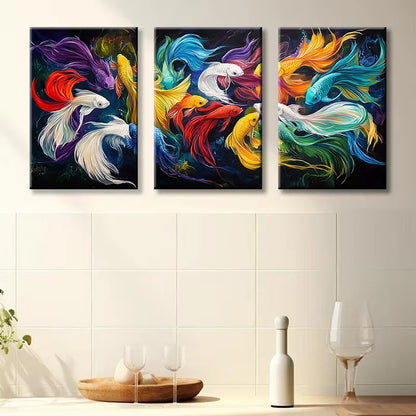 3pcs Colorful betta fish Illustration Wall Art Set Canvas Framed 60x90cm - High Quality Print 100% Australian Made Wall Canvas Ready to Hang - Bella Home Decor