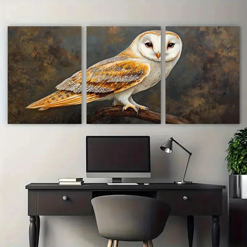 3pcs Barn Owl Bird Animal Portrait Metal Print Ready to Hang Art - Bella Home Decor