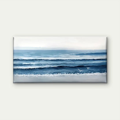 Beach Scene Blue Wave Wall Art Canvas Office Home Room Framed 120x60cm