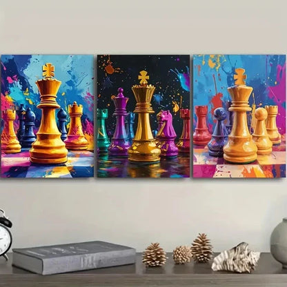 3pcs Digital Illustration of a Chess Piece Wall Art Set Canvas Unframed - High Quality Print 100% Australian Made Wall Canvas - Bella Home Decor