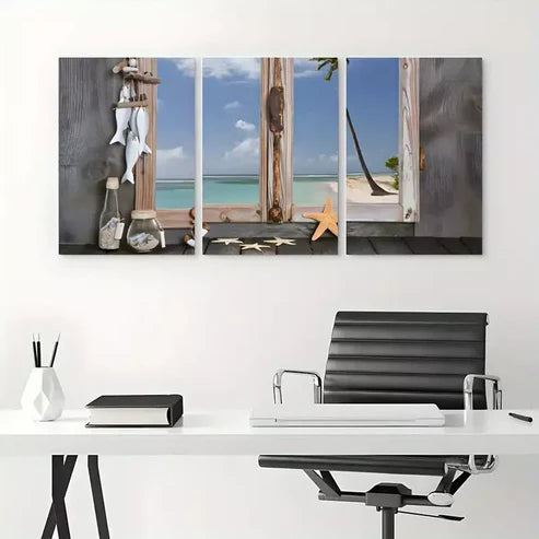 3pcs Beach Starfish Seashells Canvas Unframed - High Quality Print 100% Australian Made Wall Canvas - Bella Home Decor