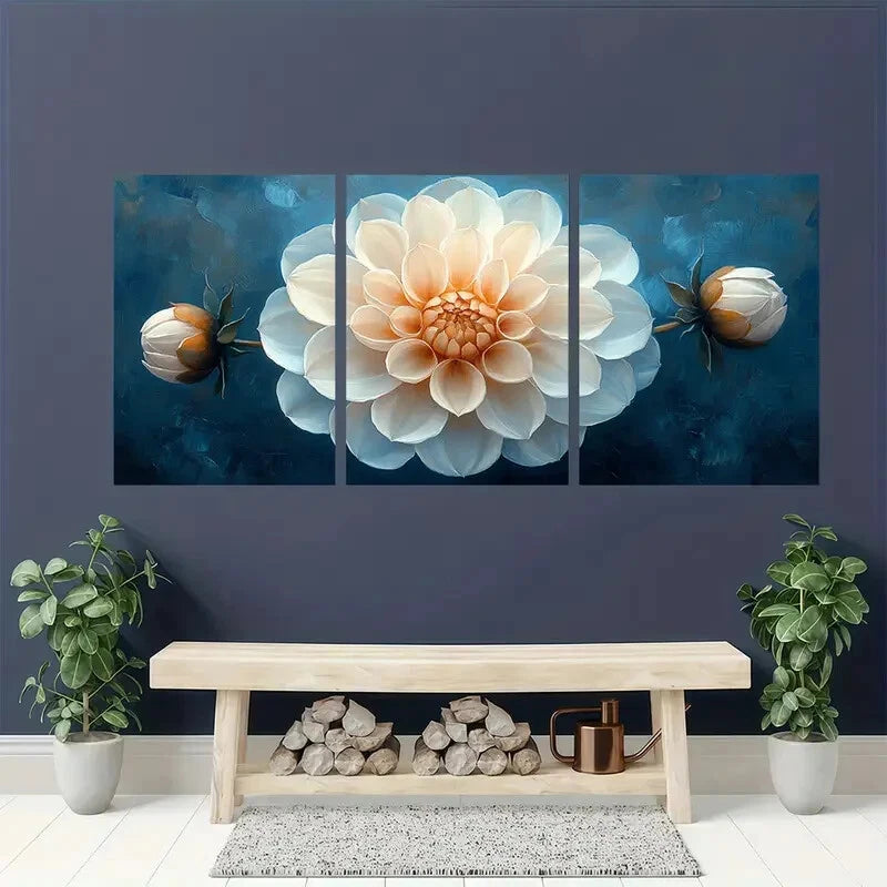 3pcs Flower Art Dahlia Painting Snow Art Metal Print Ready to Hang Art - Bella Home Decor