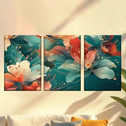 3pcs a bunch of flowers on a blue background Wall Art Set Canvas Framed 40x60cm - High Quality Print 100% Australian Made Wall Canvas Ready to Hang - Bella Home Decor
