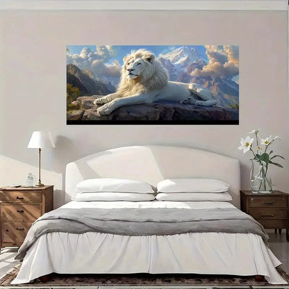 Majestic White Lion Landscape Wall Art Canvas Office Home Room Framed 120x60cm