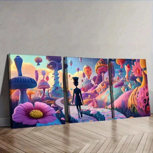 3pcs Strange place (6), Wall Art Set Canvas Framed 50x70cm - High Quality Print 100% Australian Made Wall Canvas Ready to Hang