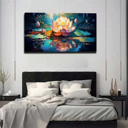 Vibrant Lotus Flower Wall Art Canvas Office Home Room Framed 120x60cm