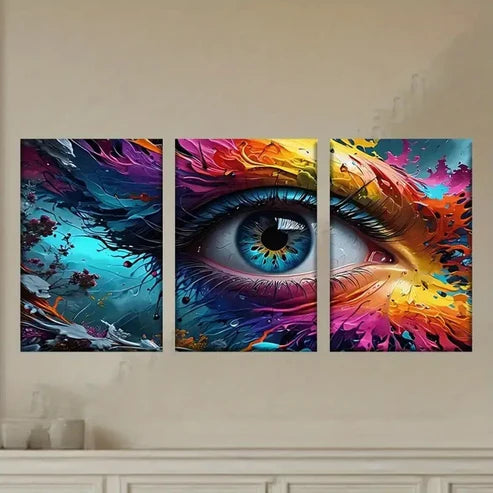 3pcs Colorful Eye with a Splash of Paint Wall Art Set Canvas Unframed - High Quality Print 100% Australian Made Wall Canvas - Bella Home Decor
