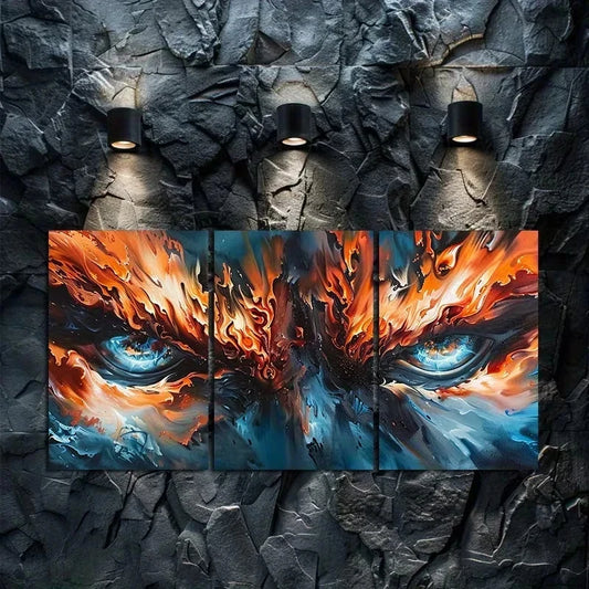 3pcs Abstract Art depicting Fiery Eyes Metal Print Ready to Hang Art