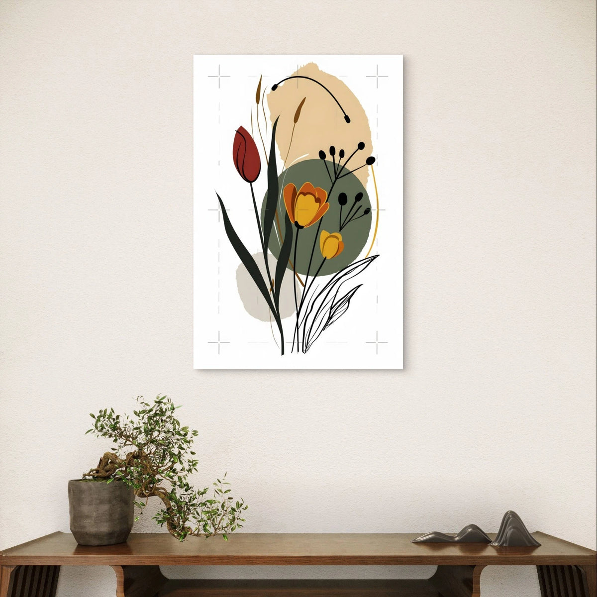 Mid-Century Modern Botanical Abstract Floral 40x60cm Metal Print Ready to Hang