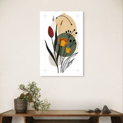 Mid-Century Modern Botanical Abstract Floral 40x60cm Metal Print Ready to Hang