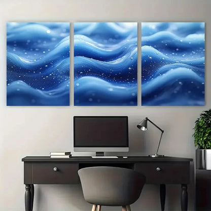 3pcs Splash Smooth Wavy Bubbles Blue White Wall Art Set Canvas Framed 40x60cm - High Quality Print 100% Australian Made Wall Canvas Ready to Hang - Bella Home Decor