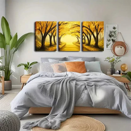 3pcs Dreamlike, Autumn Tree Passage Wall Art Canvas Unframed - High Quality Print 100% Australian Made Wall Canvas - Bella Home Decor