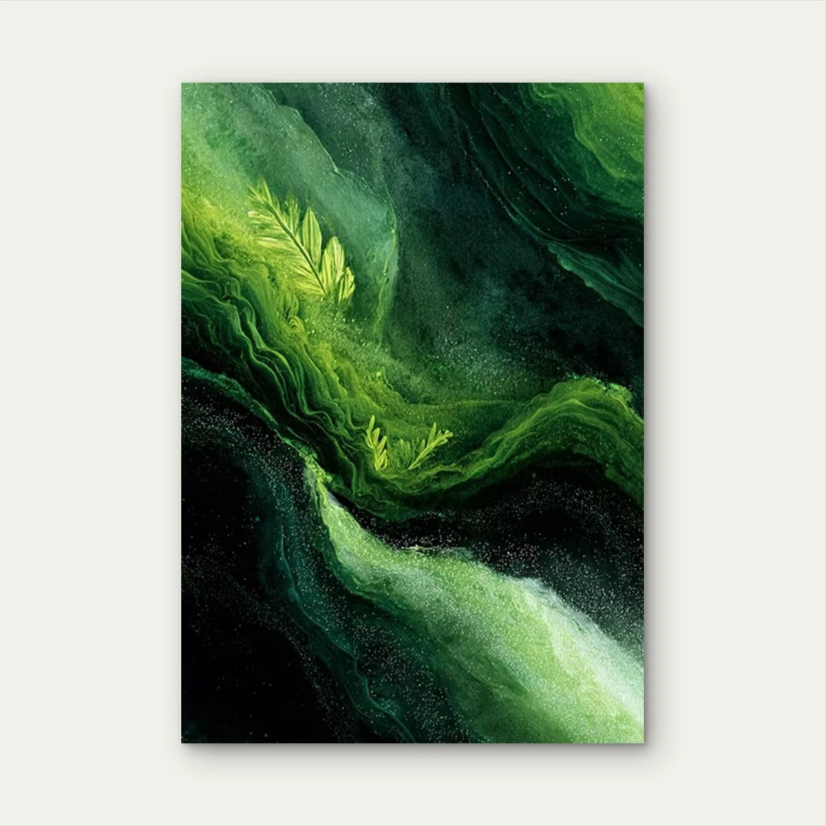 Abstract Green Emerald & Dark Green Swirls Metal Print Ready to Hang