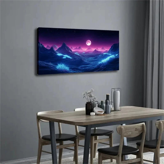 Minimalist Purple Night Sky Wall Art Canvas Office Home Room Framed 120x60cm