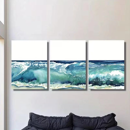 3pcs Blue Abstract Wave Metal Print Ready to Hang Art - Bella Home Decor