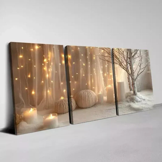 3pcs Modern Minimalist Soft lights & Candles Wall Art Set Canvas Framed 60x90cm - High Quality Print 100% Australian Made Wall Canvas Ready to Hang
