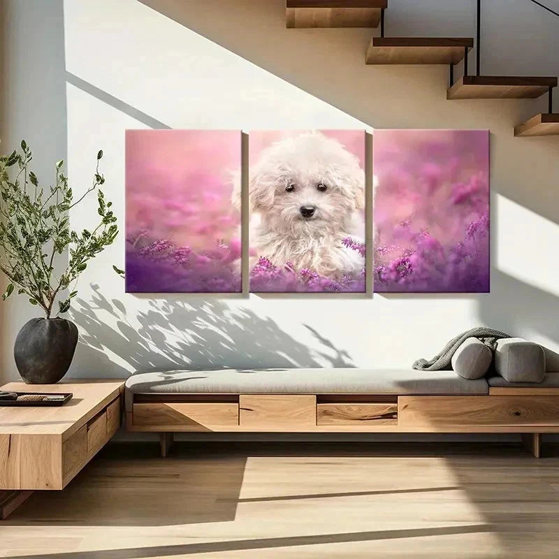 3pcs Cute Puppy Bichon Frise Pet Modern Wall Art Set Canvas Framed 50x70cm - High Quality Print 100% Australian Made Wall Canvas Ready to Hang - Bella Home Decor