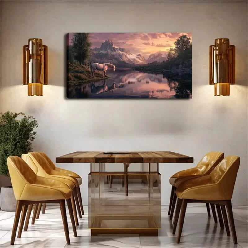 Realistic Mountain Lake Lands Wall Art Canvas Office Home Room Framed 120x60cm - Bella Home Decor