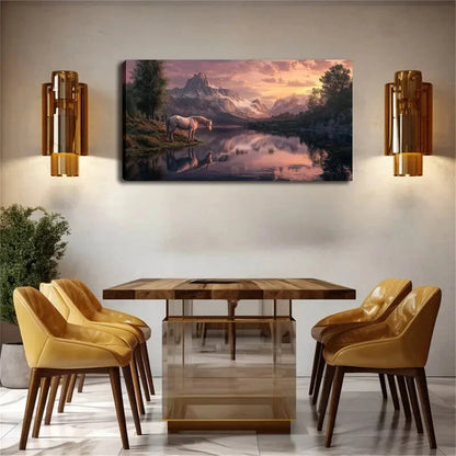 Realistic Mountain Lake Lands Wall Art Canvas Office Home Room Framed 120x60cm - Bella Home Decor