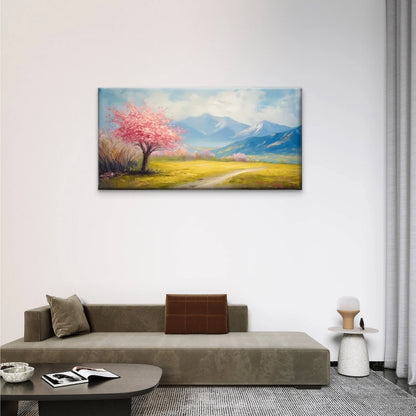 Path Pink Tree Mountains Wall Art Canvas Office Home Room Framed 120x60cm