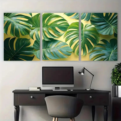 3pcs Abstract Tropical Foliage Green Leaves Nature Metal Print Ready to Hang Art - Bella Home Decor