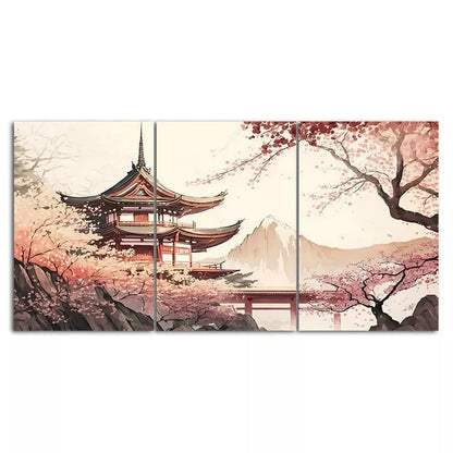 3pcs Chinese Temple Scenery Painting Style Canvas Framed 40x60cm - High Quality Print 100% Australian Made Wall Canvas Ready to Hang - Bella Home Decor