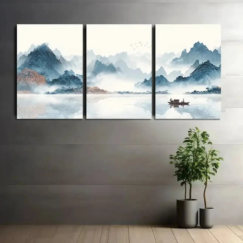 3pcs Abstract Light Pattern Mountain Landscape Metal Print Ready to Hang Art - Bella Home Decor