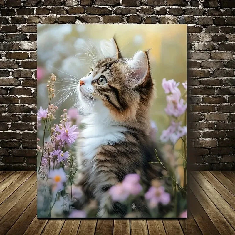 Adorable Norwegian Forest Cat Kitten with Flowers 40x60cm Metal Print Ready to Hang - Bella Home Decor