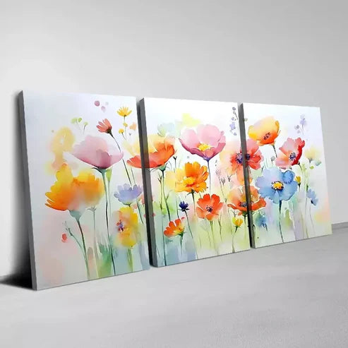 3pcs Beautiful Watercolor Colorful Flowers Wall Art Canvas Unframed - High Quality Print 100% Australian Made Wall Canvas - Bella Home Decor