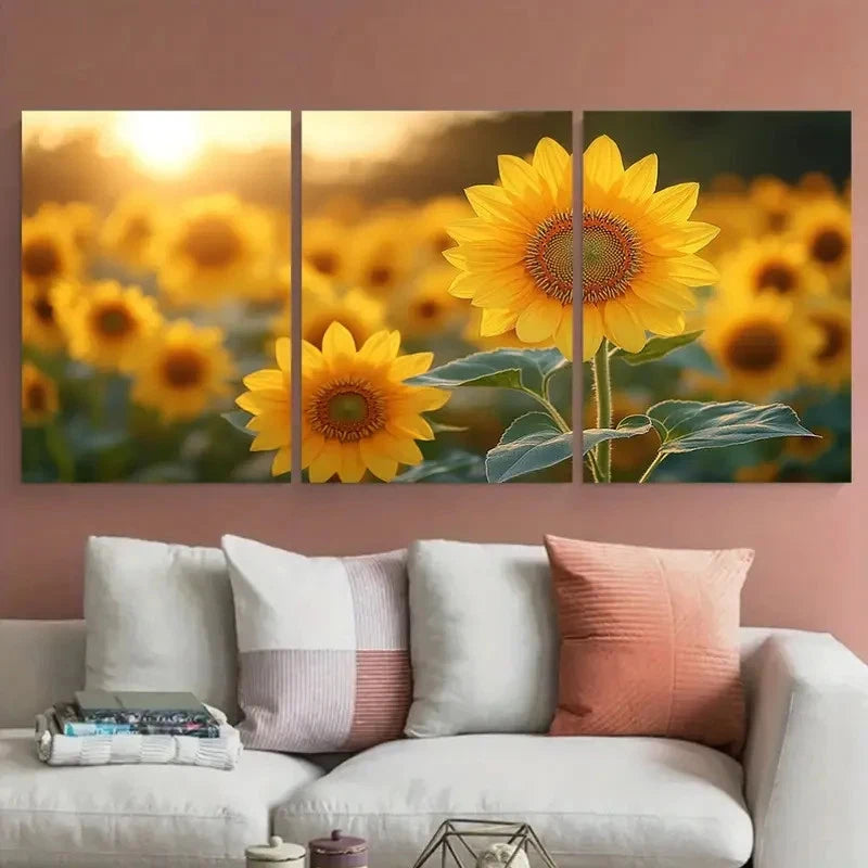 3pcs Golden Yellow Sunflowers Illustration Wall Art Set Canvas Framed 40x60cm - High Quality Print 100% Australian Made Wall Canvas Ready to Hang - Bella Home Decor