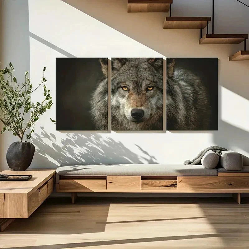 3pcs Wolf Portrait Detailed Fur Texture Metal Print Ready to Hang Art - Bella Home Decor