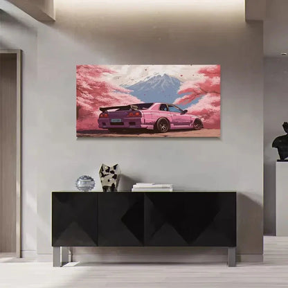 Sports Car & Cherry Blossom Wall Art Canvas Office Home Room Framed 120x60cm
